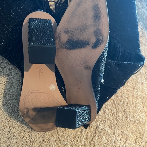 Jessica Simpson Black Sparkle Fringe Heeled Boots - Picture 3 of 3